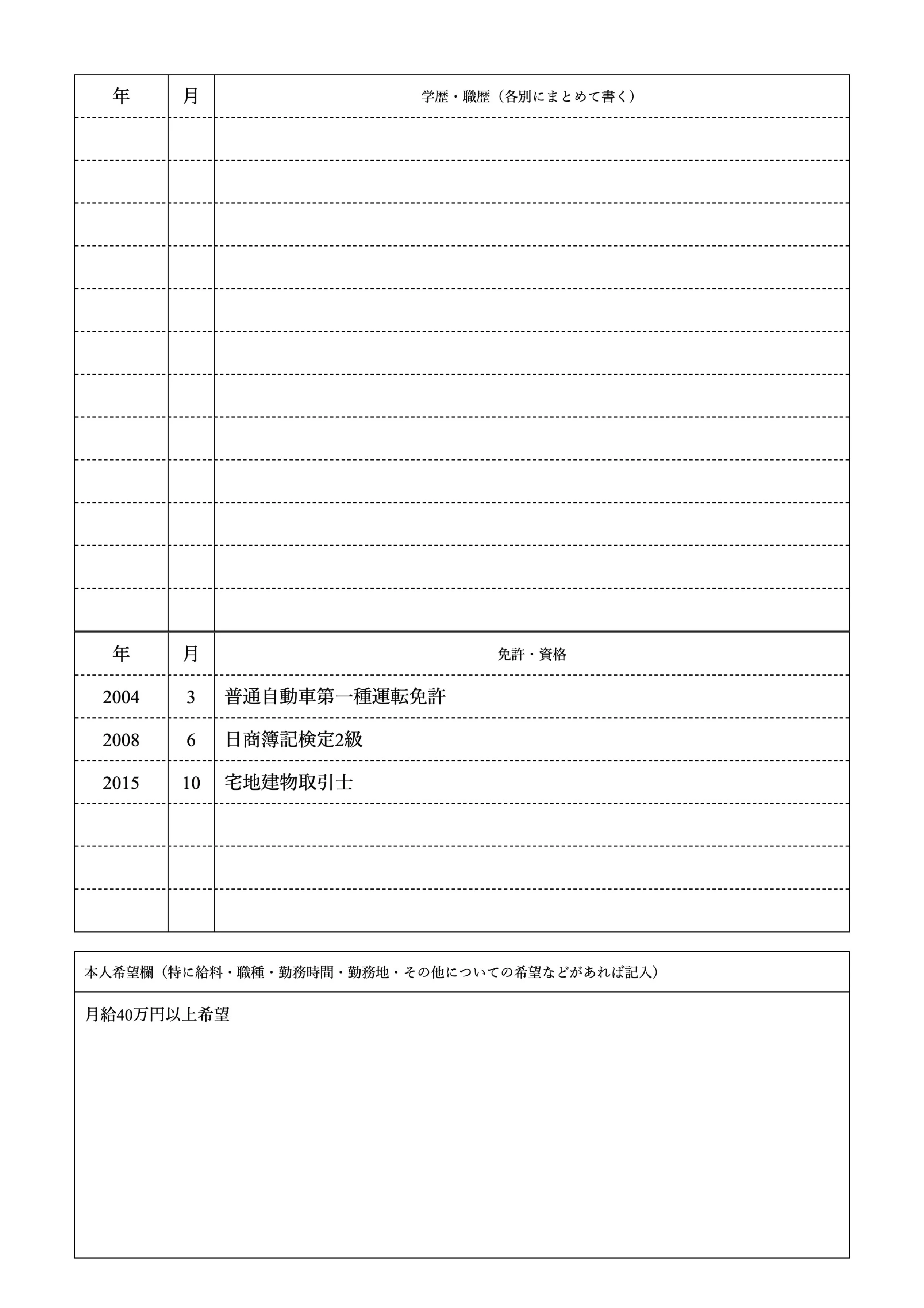 履歴書テンプレートサムネイル(2枚目)